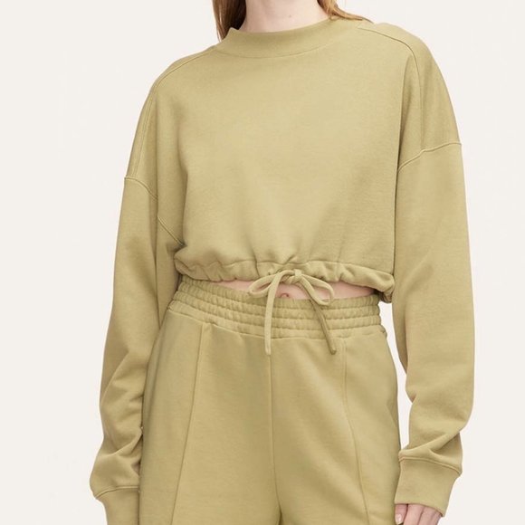 Rebecca Taylor NEW Light Olive Drawstring-Hem Crop Sweatshirt Women MEDIUM $195 - Picture 1 of 13